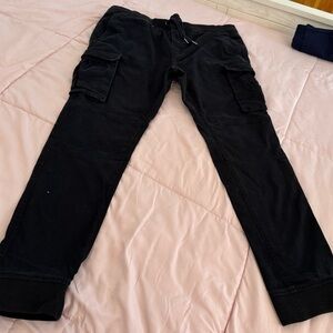 H&M Black Skinny Fit men’s pull on drawstring cargo Pants, size L Gorpcore